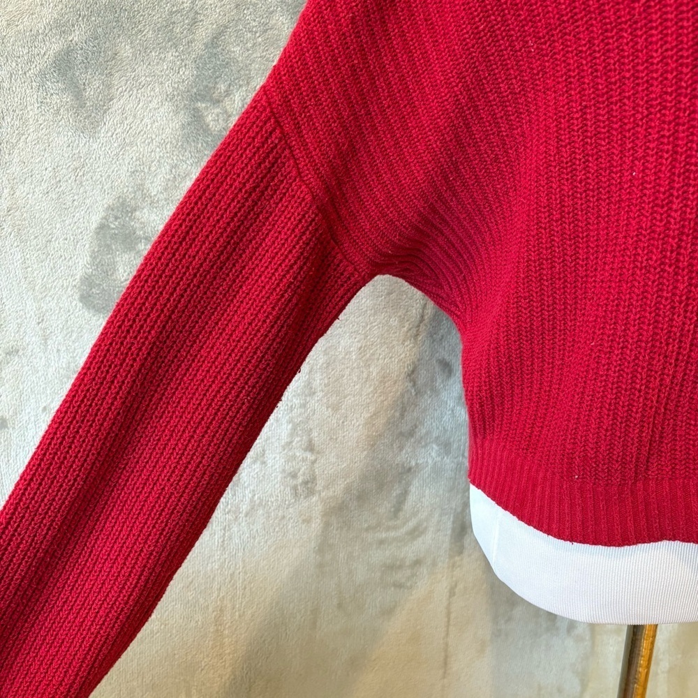 Hollister Waffle Knit Cropped Red Sweater Wmn’s M Valentines - Picture 4 of 11